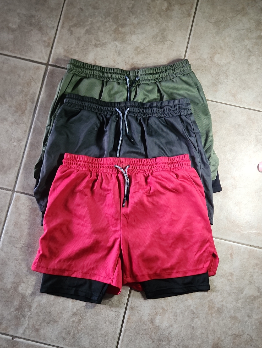 Men's Elastic-Waist Performance Shorts - Red, Gray, Olive